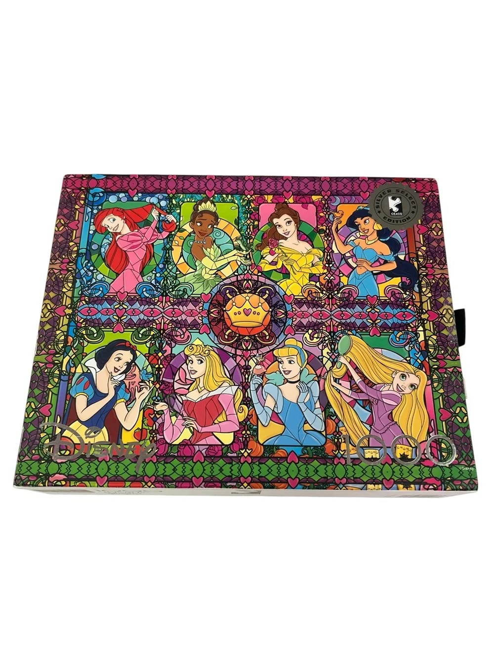 Disney Princess Stained Glass 1000 PC Puzzle Box - Pink, Green, Blue, Yellow